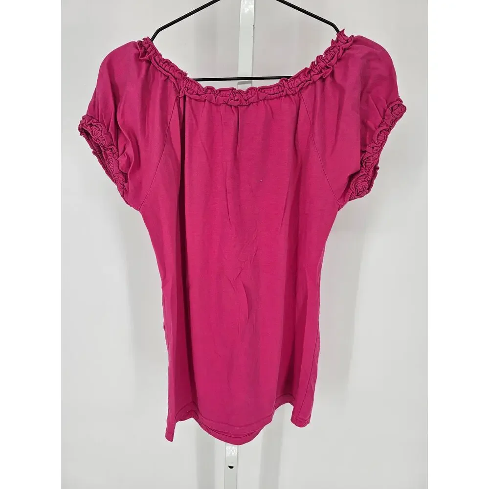 Carmen Marc Valvo Womens Sz S 100% Pima Cotton Bright Pink Off Shoulder Blouse - Picture 3 of 3